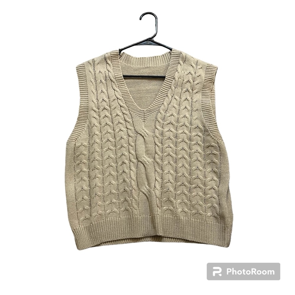Shein Sweater Vest V Neck Cable Knit Medium Apricot